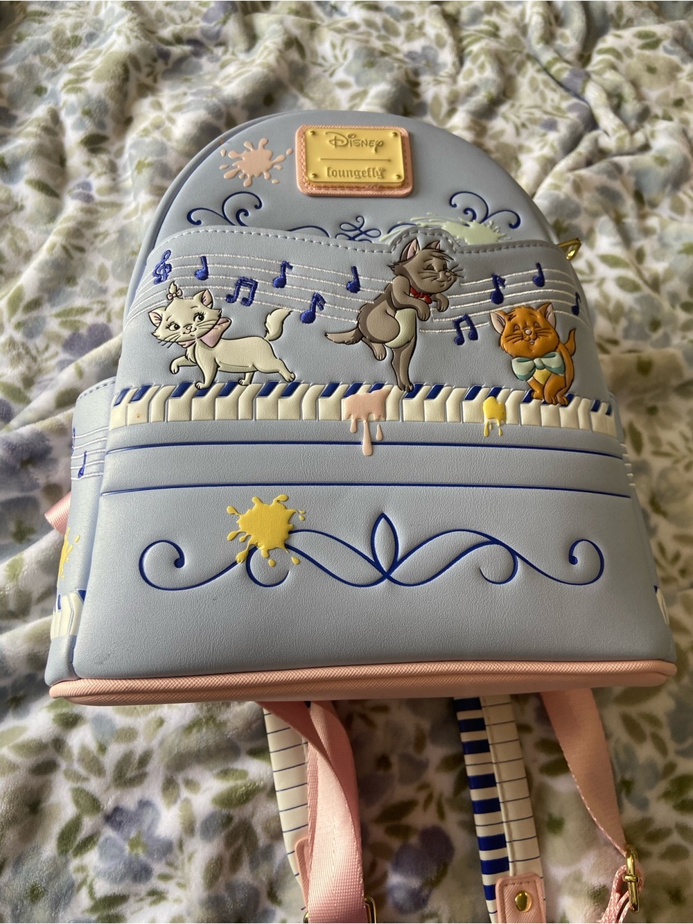 Loungefly Light Blue Aristocats Piano Mini Backpack with Pink Accents
